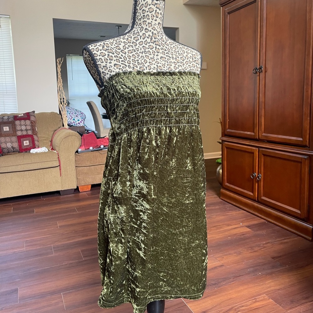 Army Green Next Era Ruffled Velvet Bandeau Dress Top
